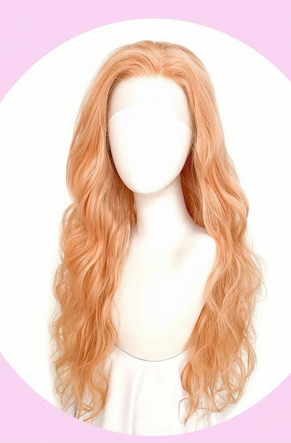 26 Inch Orange Curly Wavy Wig Hand Made Front Lace
