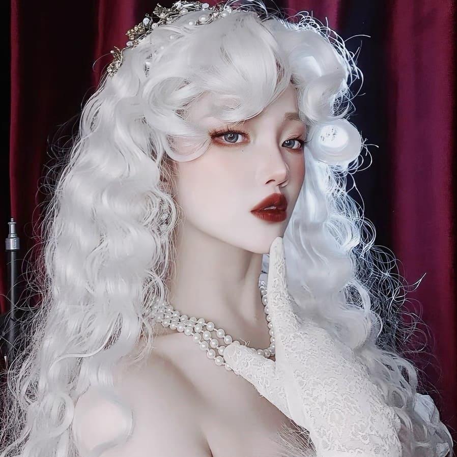 26 Inch White Curly Wavy Wig