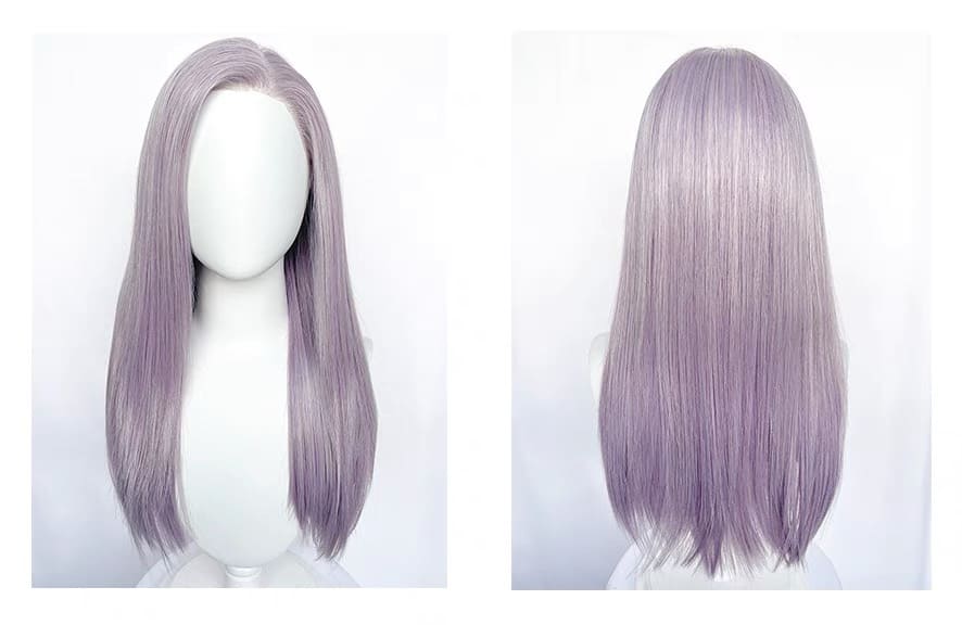 28 Inch Long Front Lace Purple Straight Wig For Cosplay & Party
