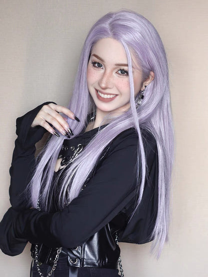 28 Inch Long Front Lace Purple Straight Wig For Cosplay & Party