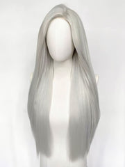 28 Inch Long Front Lace Silver Straight Wig For Cosplay
