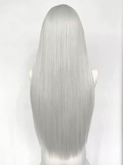 28 Inch Long Front Lace Silver Straight Wig For Cosplay