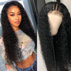 4x4 Frontal Lace Long Black Kinky Curly Human Hair Wig