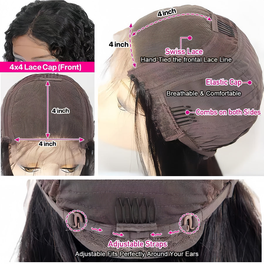 4x4 Frontal Lace U Part Black Kinky Curly Human Hair Wig