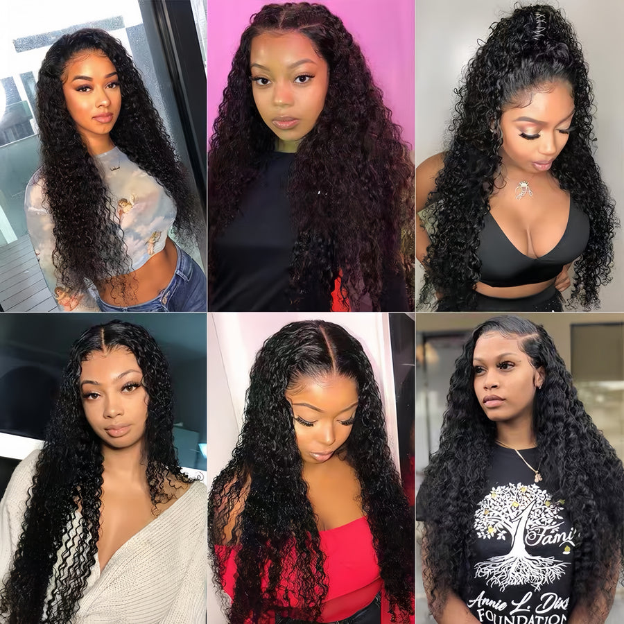 4x4 Frontal Lace Long Black Kinky Curly Human Hair Wig