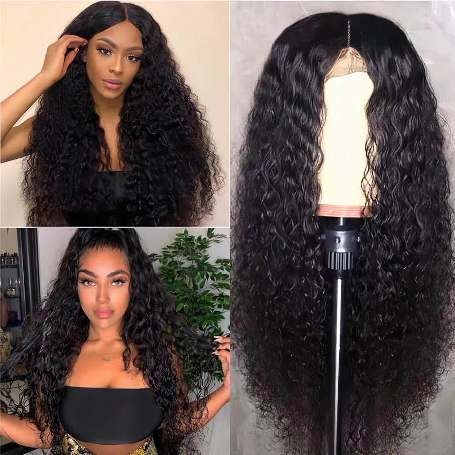 4x4 Frontal Lace Long Black Kinky Curly Human Hair Wig