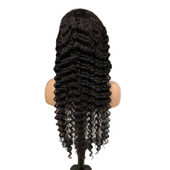 5x5 Frontal Lace Black Glueless Deep Wave Human Hair Wig
