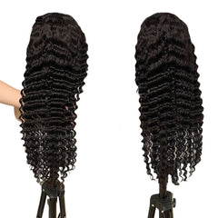 5x5 Frontal Lace Black Glueless Deep Wave Human Hair Wig
