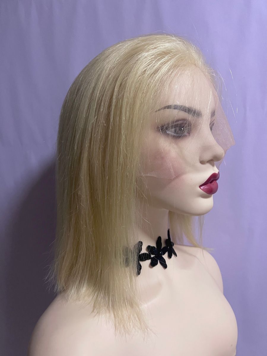 613 Blonde 13 x 4 Swiss Lace Front 12A Human Hair Bob Wig 180% Density