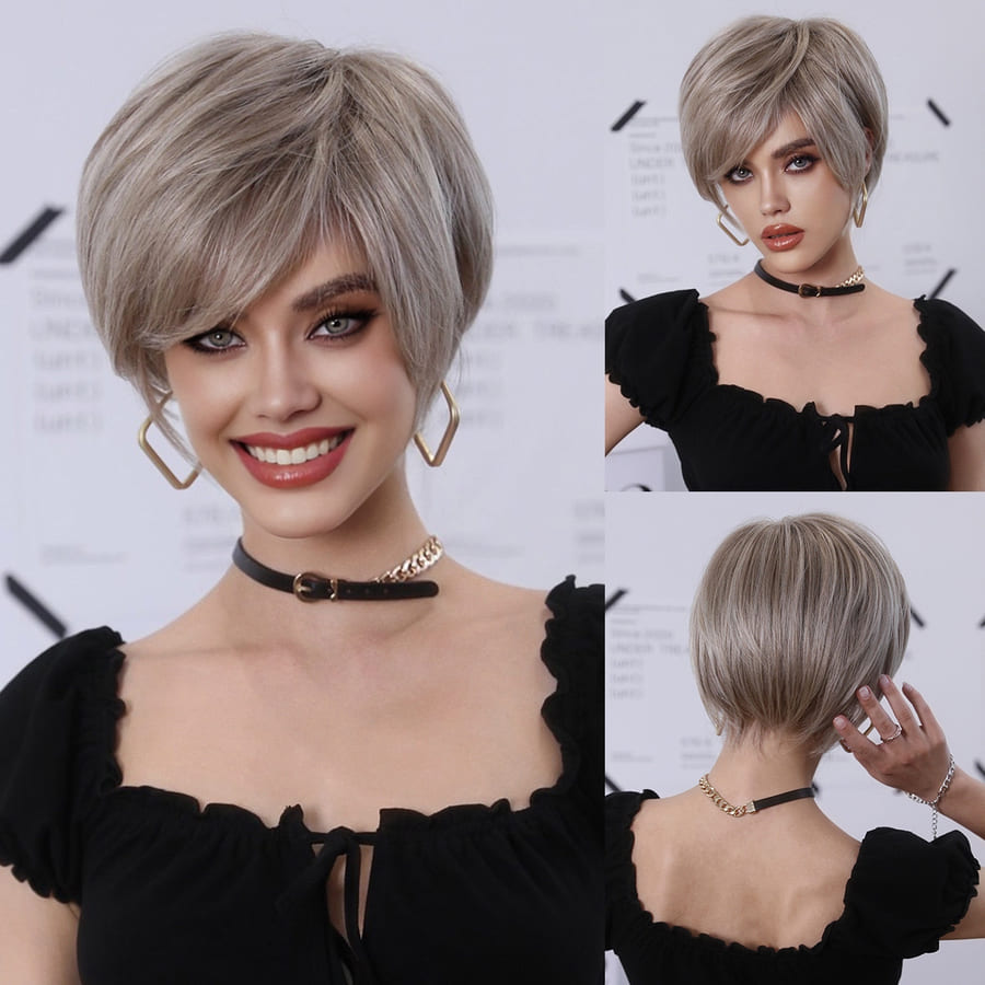 Ash Blonde Pixie Cut Full Fringe Straight Wig