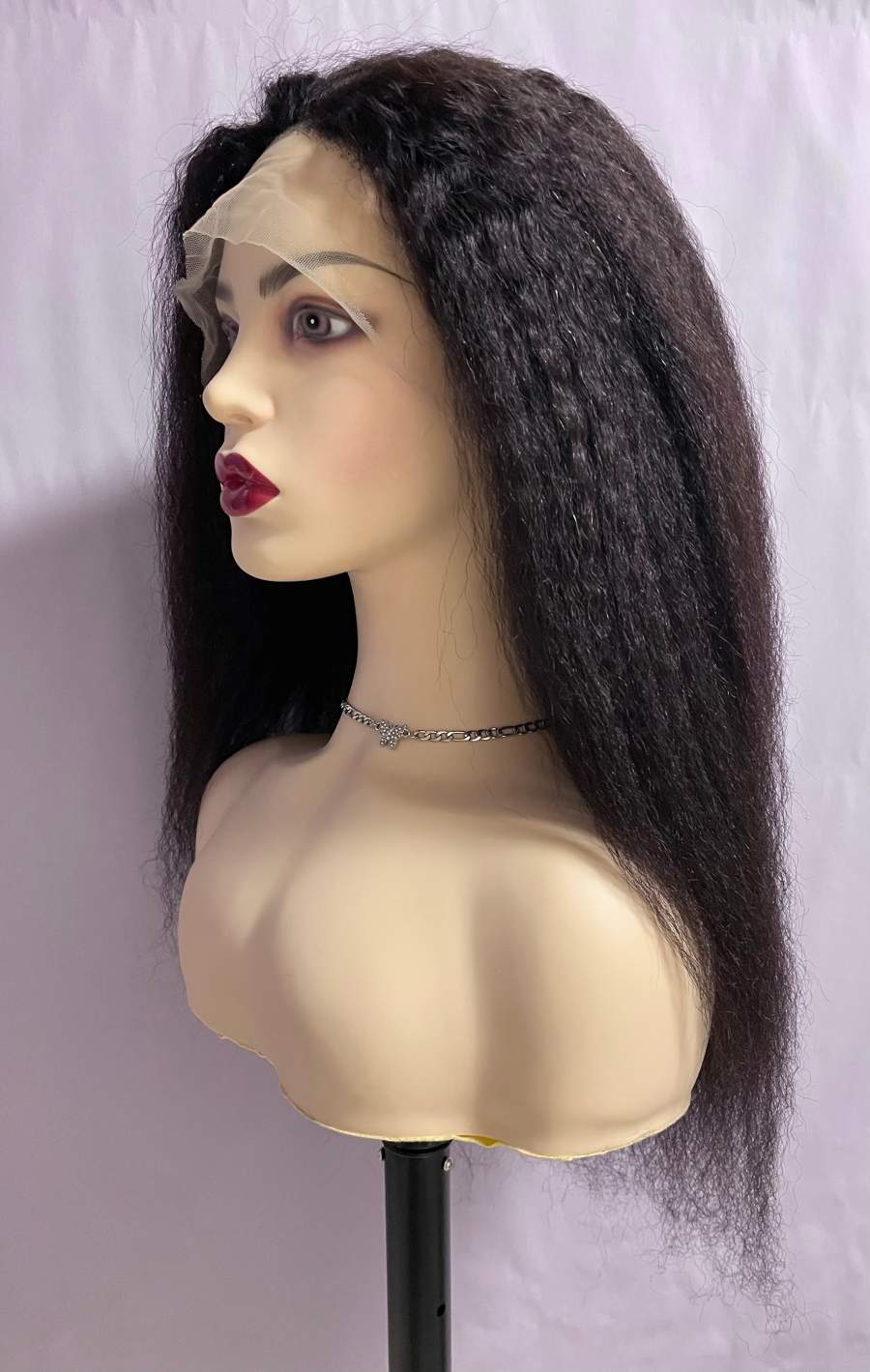 22 Inch Black 13x4 HD Swiss Front Lace Kinky Straight Human Hair Wig