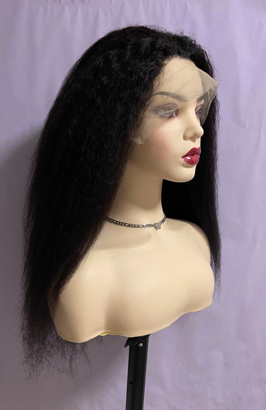 22 Inch Black 13x4 HD Swiss Front Lace Kinky Straight Human Hair Wig