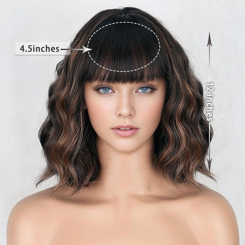 Short Water Wave Bob Wig with Bangs