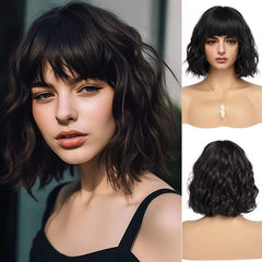 Short Water Wave Bob Wig with Bangs