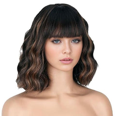 Short Water Wave Bob Wig with Bangs