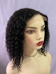 Black Front Lace Afro Kinky Curly Human Hair Bob Wig 200% Density