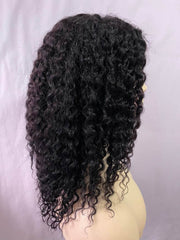 Black Front Lace Afro Kinky Curly Human Hair Bob Wig 200% Density