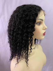 Black Front Lace Afro Kinky Curly Human Hair Bob Wig 200% Density