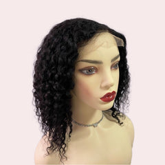 Black Front Lace Afro Kinky Curly Human Hair Bob Wig 200% Density