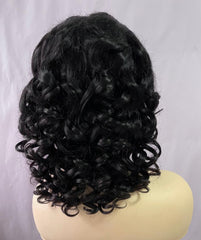 Black Front Lace Bouncy Curls Human Hair Bob Wig 180% Density