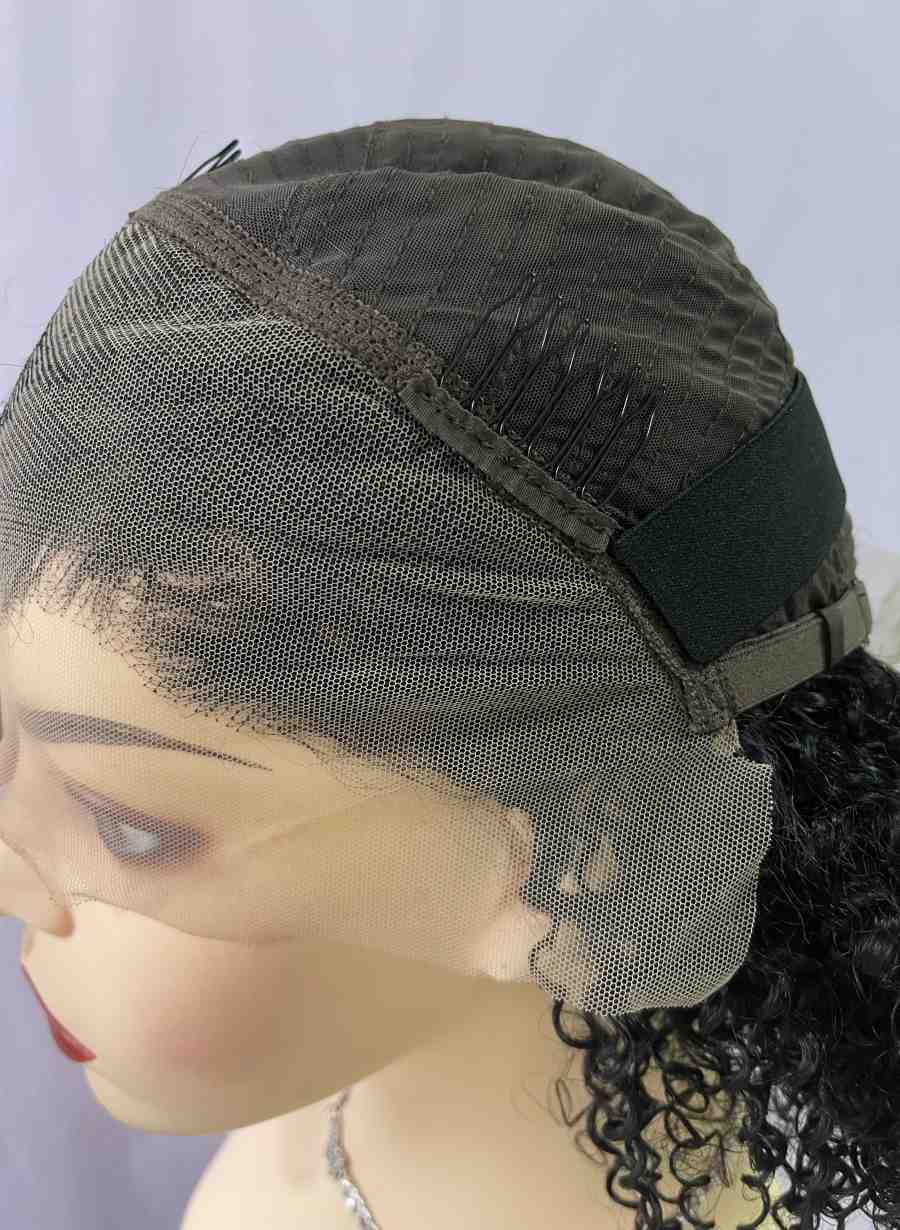 Black Front Lace Kinky Curly Human Hair Bob Wig 180% Density