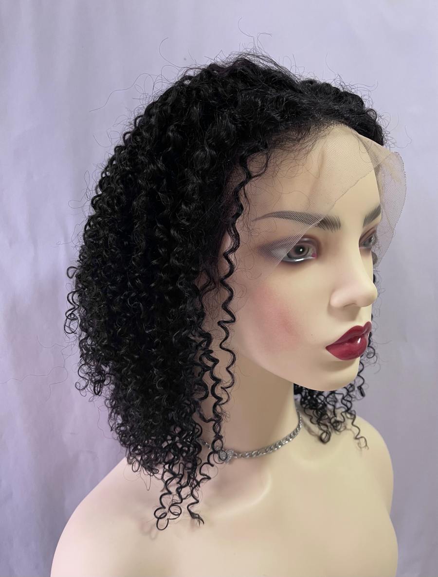 Black Front Lace Kinky Curly Human Hair Bob Wig 180% Density