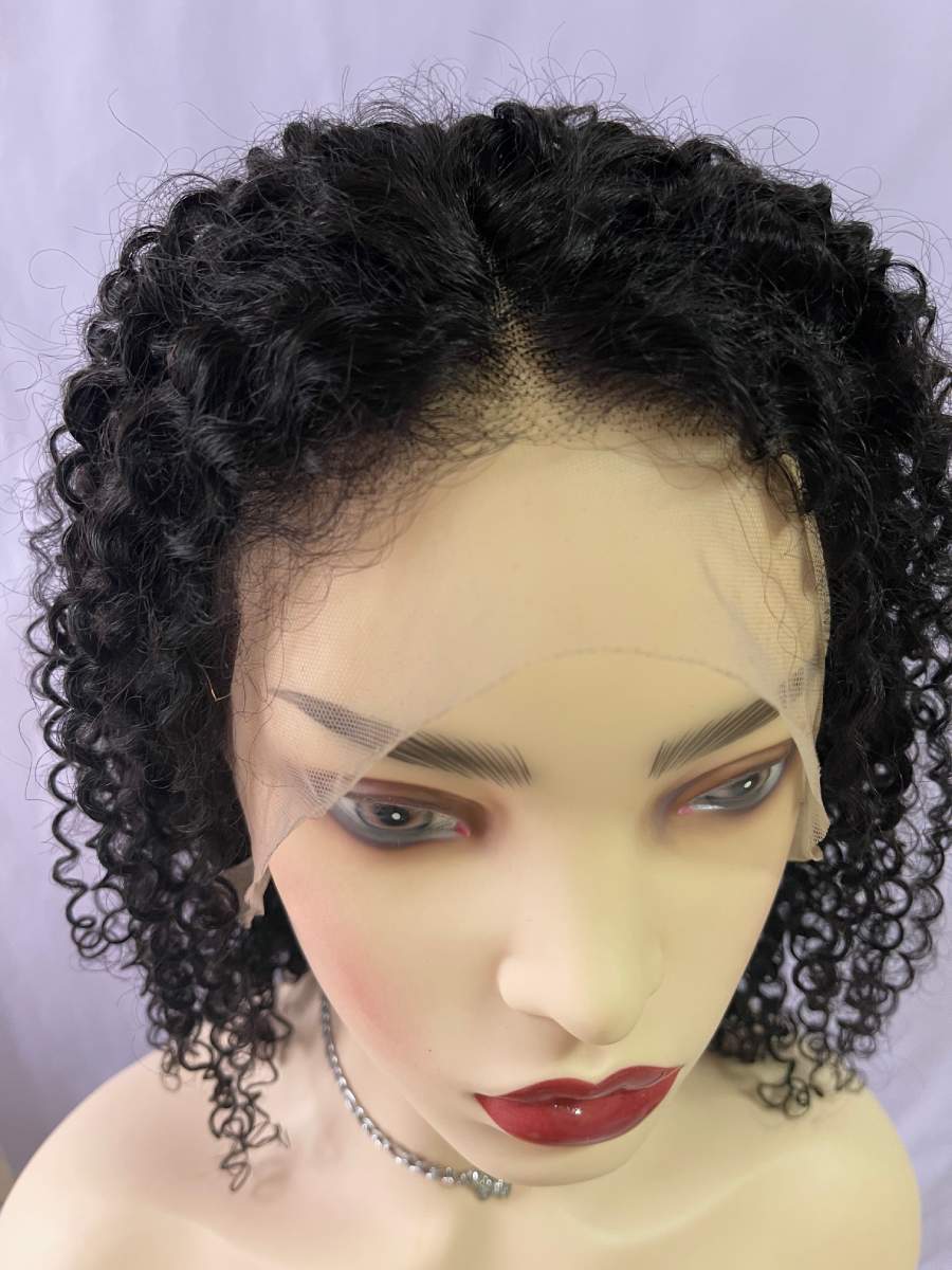 Black Front Lace Kinky Curly Human Hair Bob Wig 180% Density