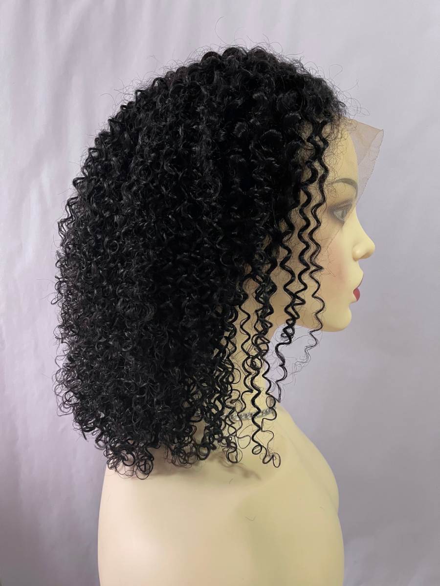 Black Front Lace Kinky Curly Human Hair Bob Wig 180% Density