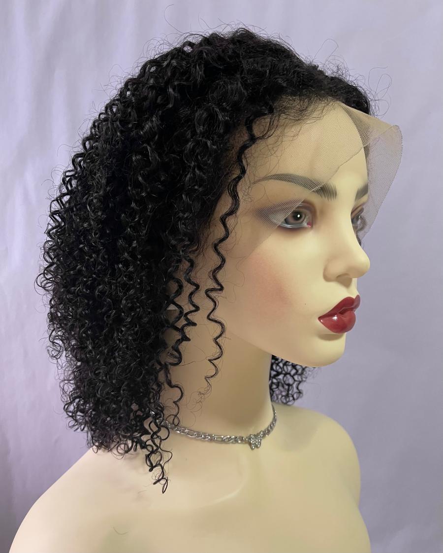 Black Front Lace Kinky Curly Human Hair Bob Wig 180% Density