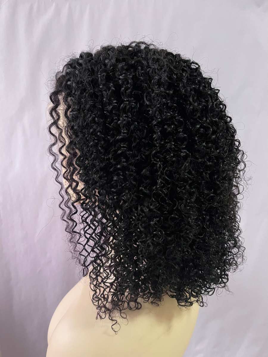 Black Front Lace Kinky Curly Human Hair Bob Wig 180% Density