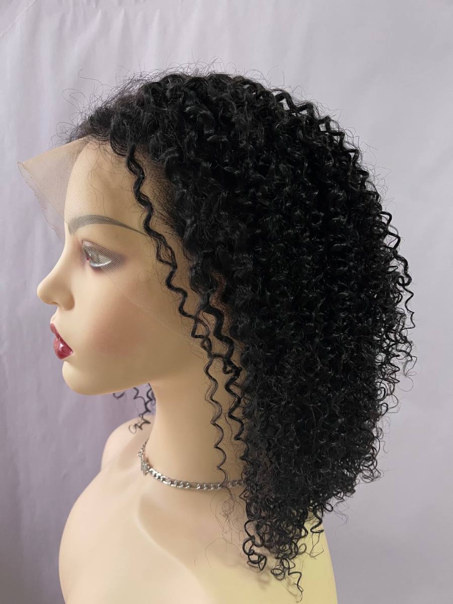 Black Front Lace Kinky Curly Human Hair Bob Wig 180% Density
