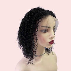 Black Front Lace Kinky Curly Human Hair Bob Wig 180% Density