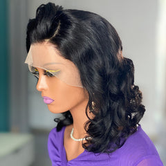 Black 13 x4 Front Lace Loose Wave Shoulder Length Bob Wig