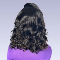 Black 13 x4 Front Lace Loose Wave Shoulder Length Bob Wig