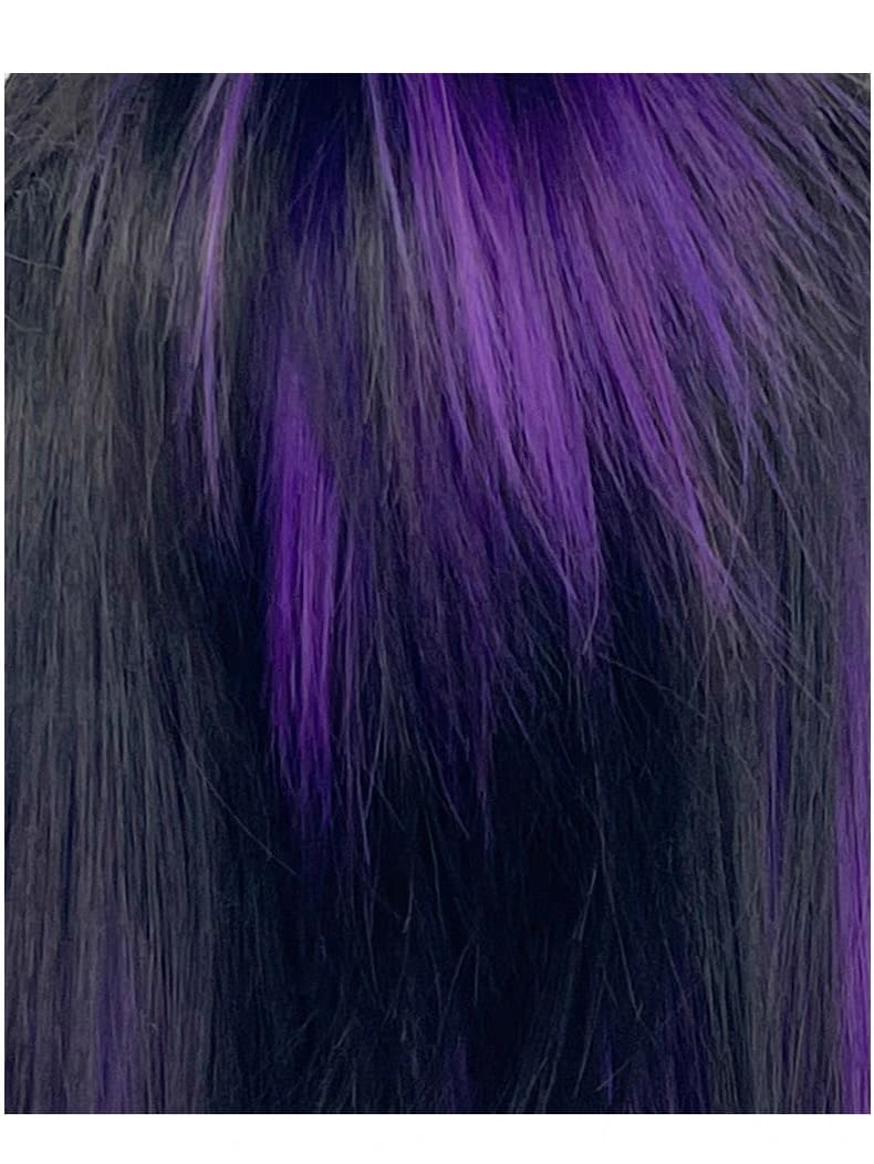 15 Inch Half Black & Purple Straight Shoulder Length Wig with Bangs