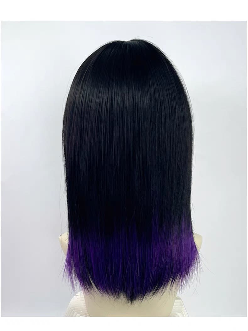 15 Inch Half Black & Purple Straight Shoulder Length Wig with Bangs