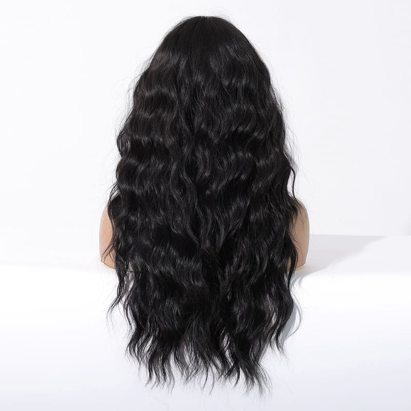 Black Water Wave Long Wig with Curtain Bangs