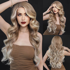 28'' Blonde Front Lace Body Wave Wig with Highlights