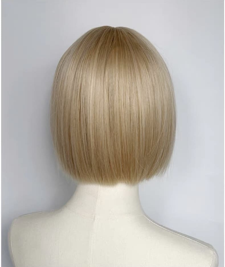 Blonde Short Straight Blunt Cut Bob Wig with Bangs