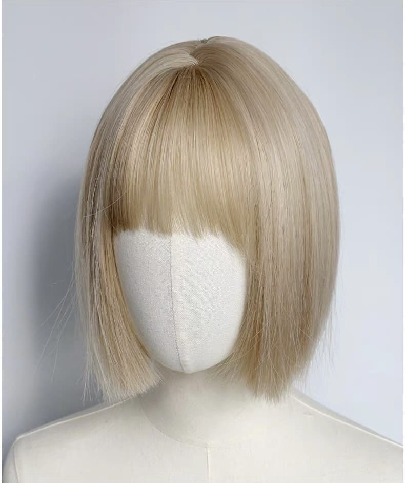 Blonde Short Straight Blunt Cut Bob Wig with Bangs