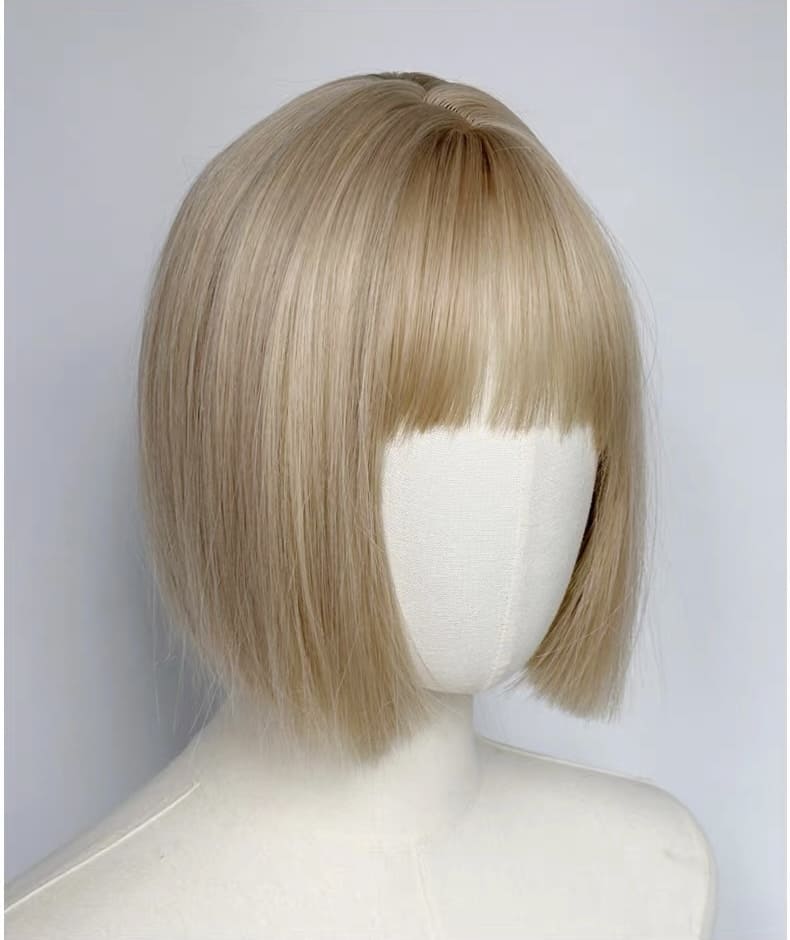 Blonde Short Straight Blunt Cut Bob Wig with Bangs