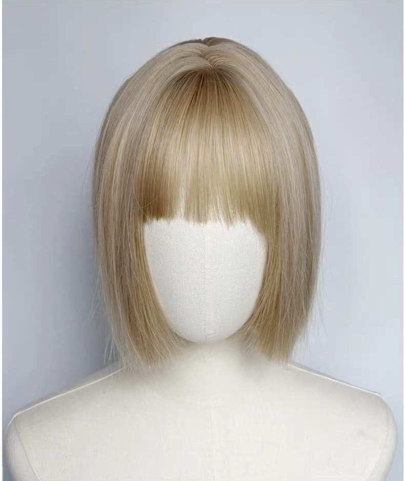 Blonde Short Straight Blunt Cut Bob Wig with Bangs