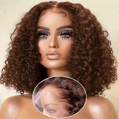Brazilian Human Hair 13x4 HD Lace Jerry Curly Wig Chocolate Brown