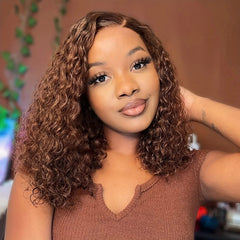 Brazilian Human Hair 13x4 HD Lace Jerry Curly Wig Chocolate Brown