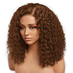 Brazilian Human Hair 13x4 HD Lace Jerry Curly Wig Chocolate Brown