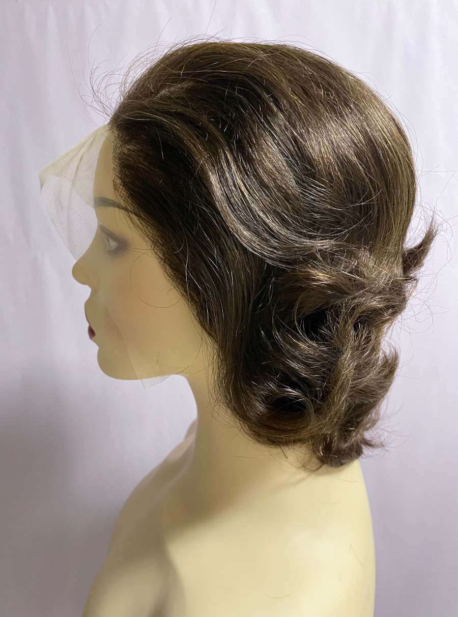 Brown Pixie Cut Human Hair 13x4 Front Lace Loose Wave Wig