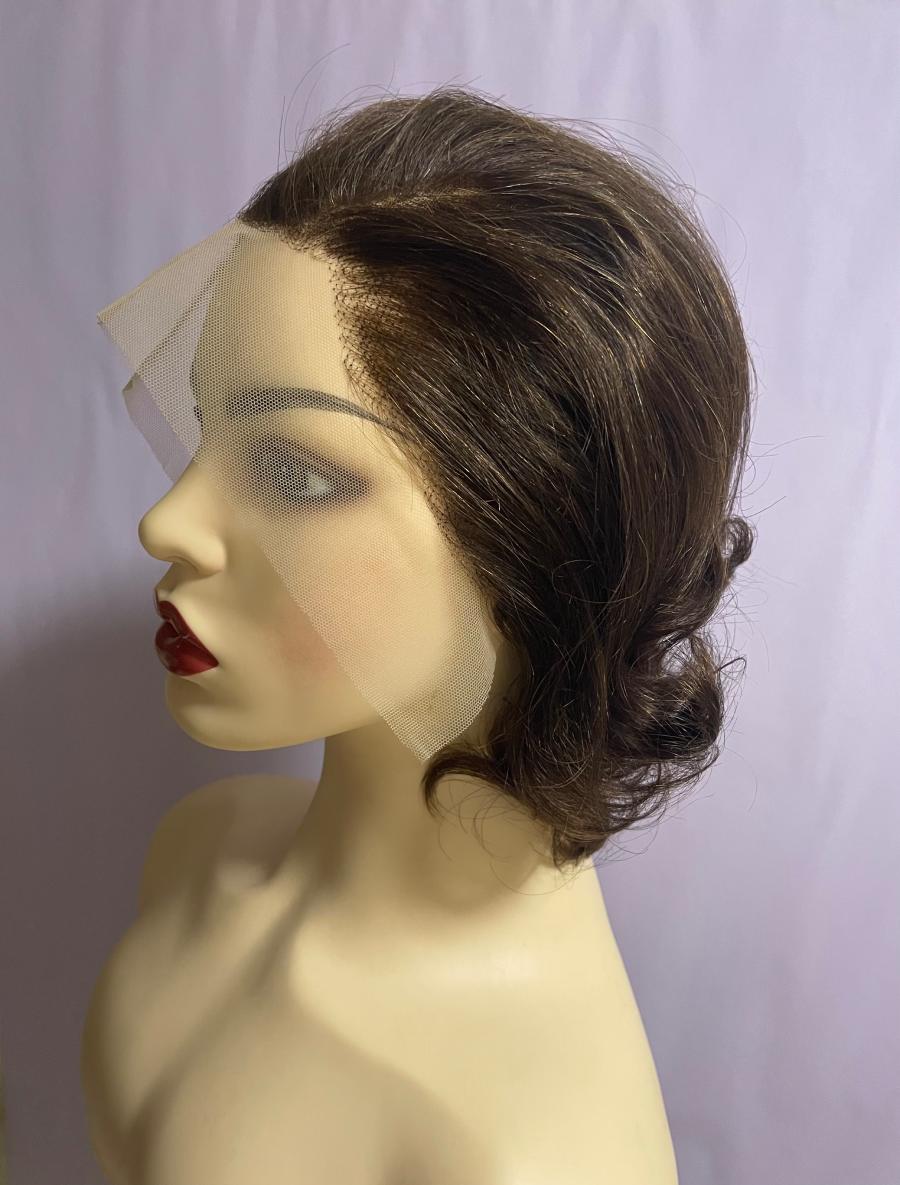 Brown Pixie Cut Human Hair 13x4 Front Lace Loose Wave Wig