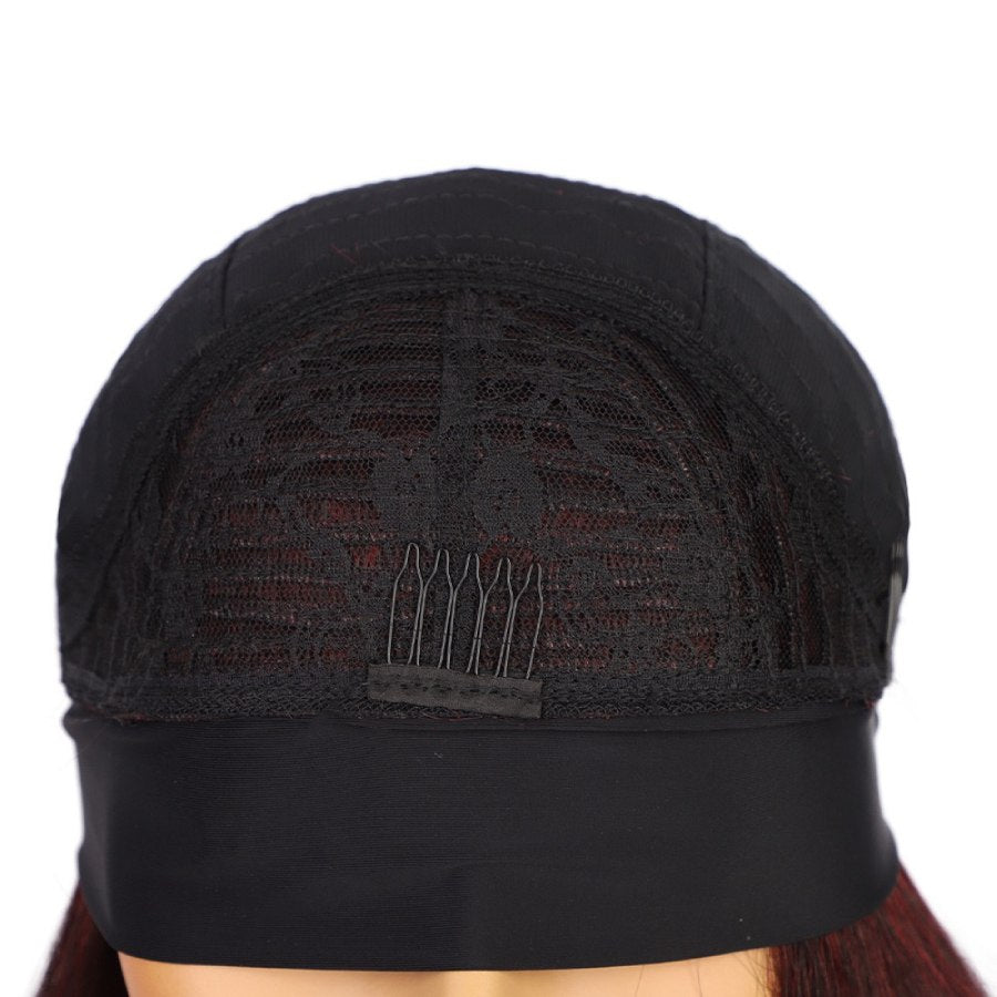 Burgundy Long Yaki Kinky Straight Headband Wig for Black Women