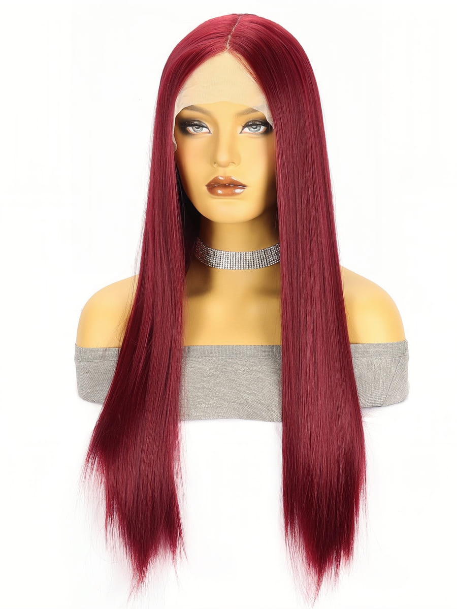 Burgundy Wine Red Front Lace Straight Wig