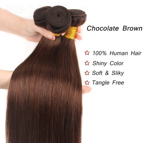 Chocolate Brown Human Hair Curtain Bundles Straight 100g